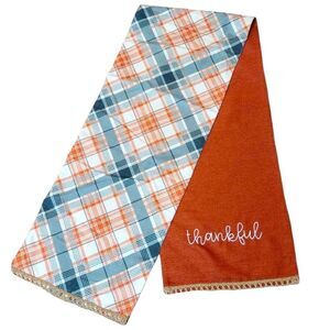 Autumn Thanksgiving Reversible Embroidered Plaid Table Runner